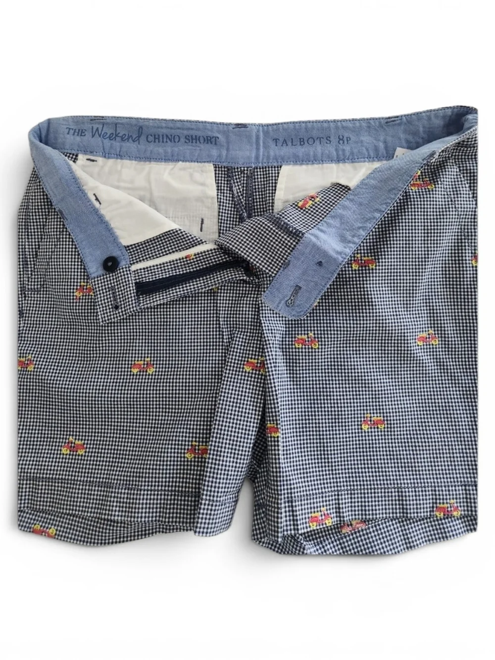 Talbots The Weekend Chino Shorts Navy Check With Applique Size 8P